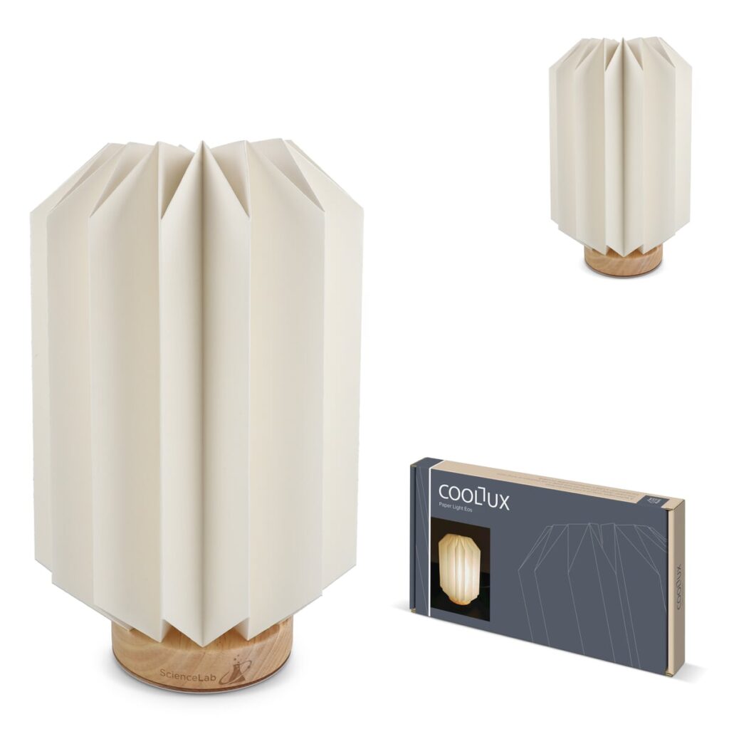 Coollux Coollux vouwbare papieren LED lamp Eos op houten voet, 25 cm (brievenbus doos)