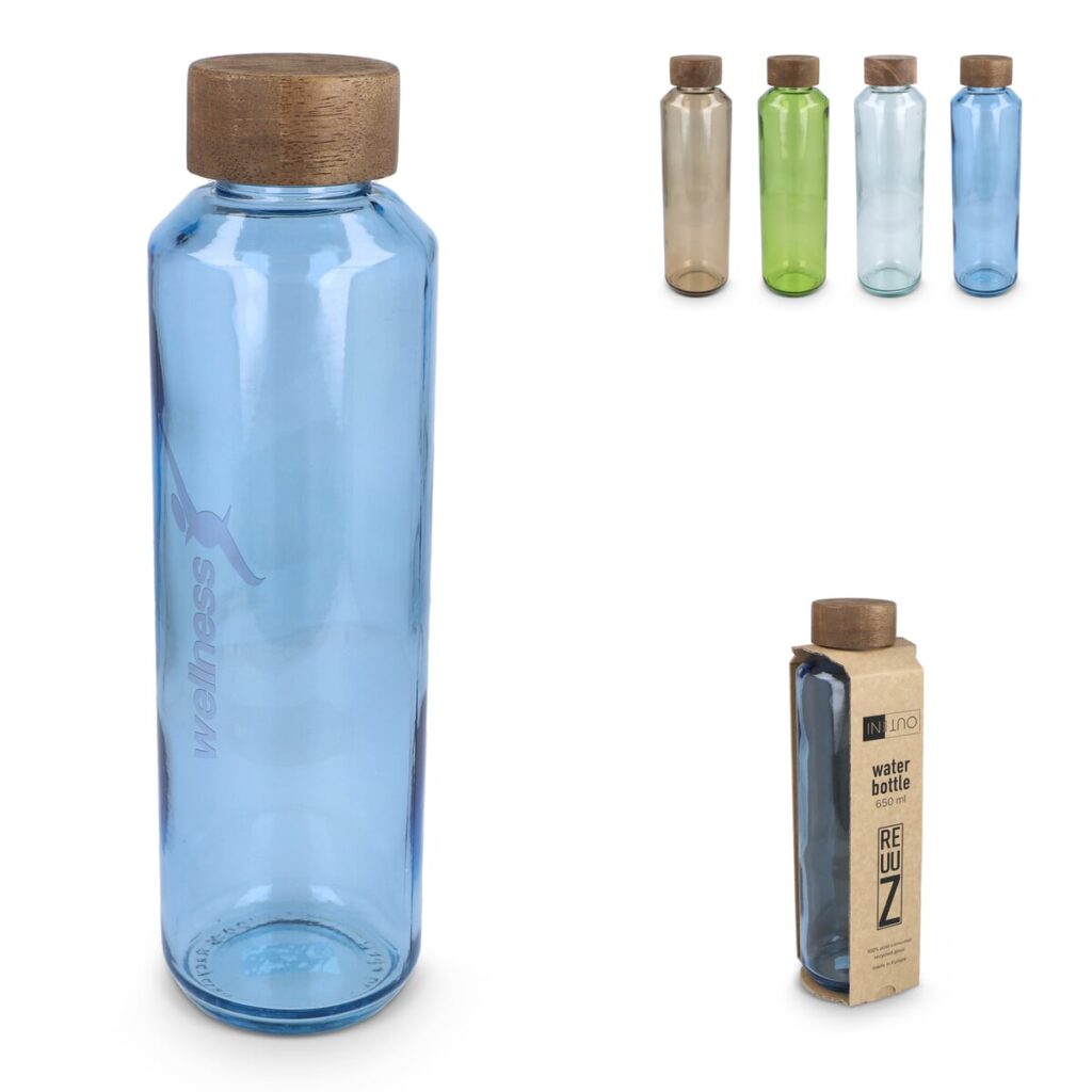 InSideOut InSideOut Gerecyclede glazen Waterfles ReuuZ met houten dop 650 ml