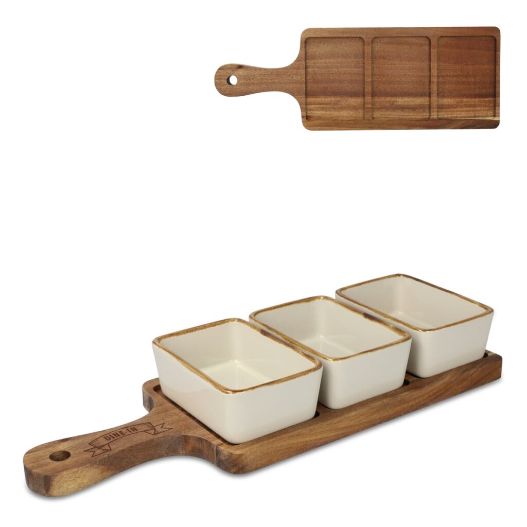 InSideOut InSideOut houten serveerplank met 3 keramische schaaltjes