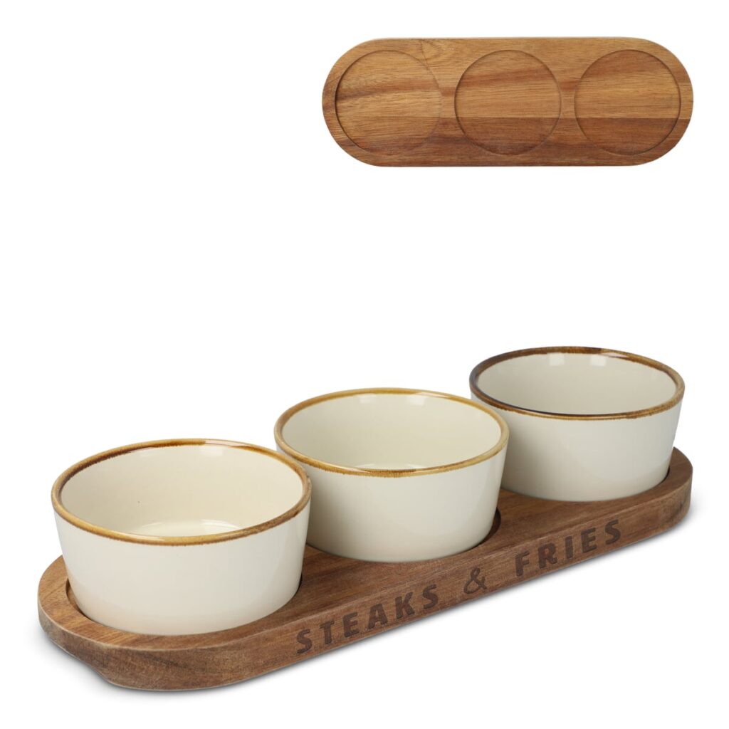 InSideOut InSideOut Houten standaard met 3 keramische ronde kommen